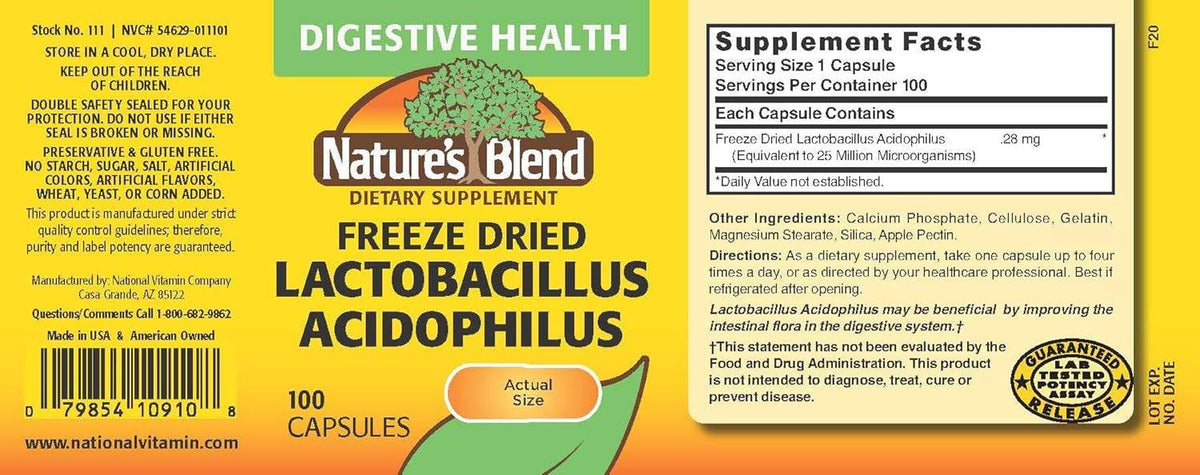 Nature's Blend Freeze Dry Lactobacillus Acidophilus, Capsules, 100 ea - OTC Shoppe Express