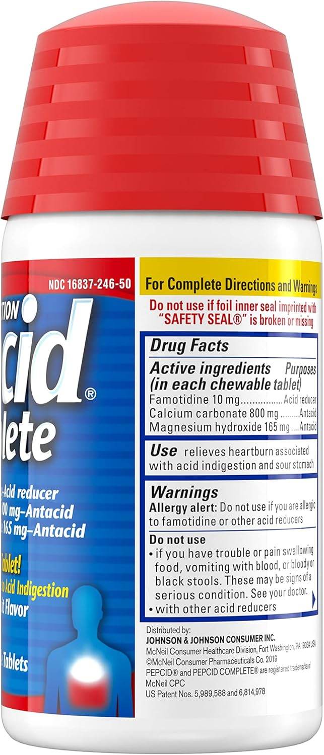 Pepcid Complete Acid Reducer + Antacid, Tablets, Tropical Fruit, 50 ea - OTC Shoppe Express