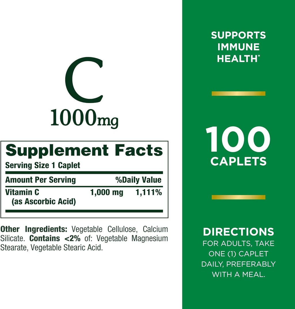 Nature's Bounty Vitamin C, 1000 mg, Caplets, 100 ea - OTC Shoppe Express