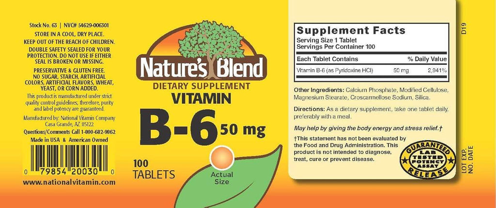 Nature's Blend B6, 50 mg, Tablets, 100 ea - OTC Shoppe Express
