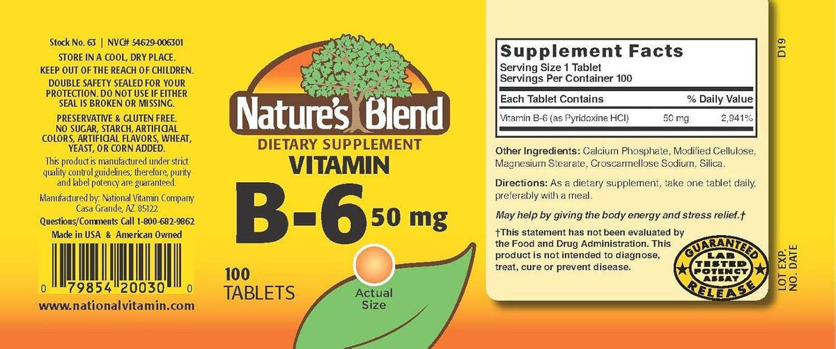 Nature's Blend B6, 50 mg, Tablets, 100 ea - OTC Shoppe Express