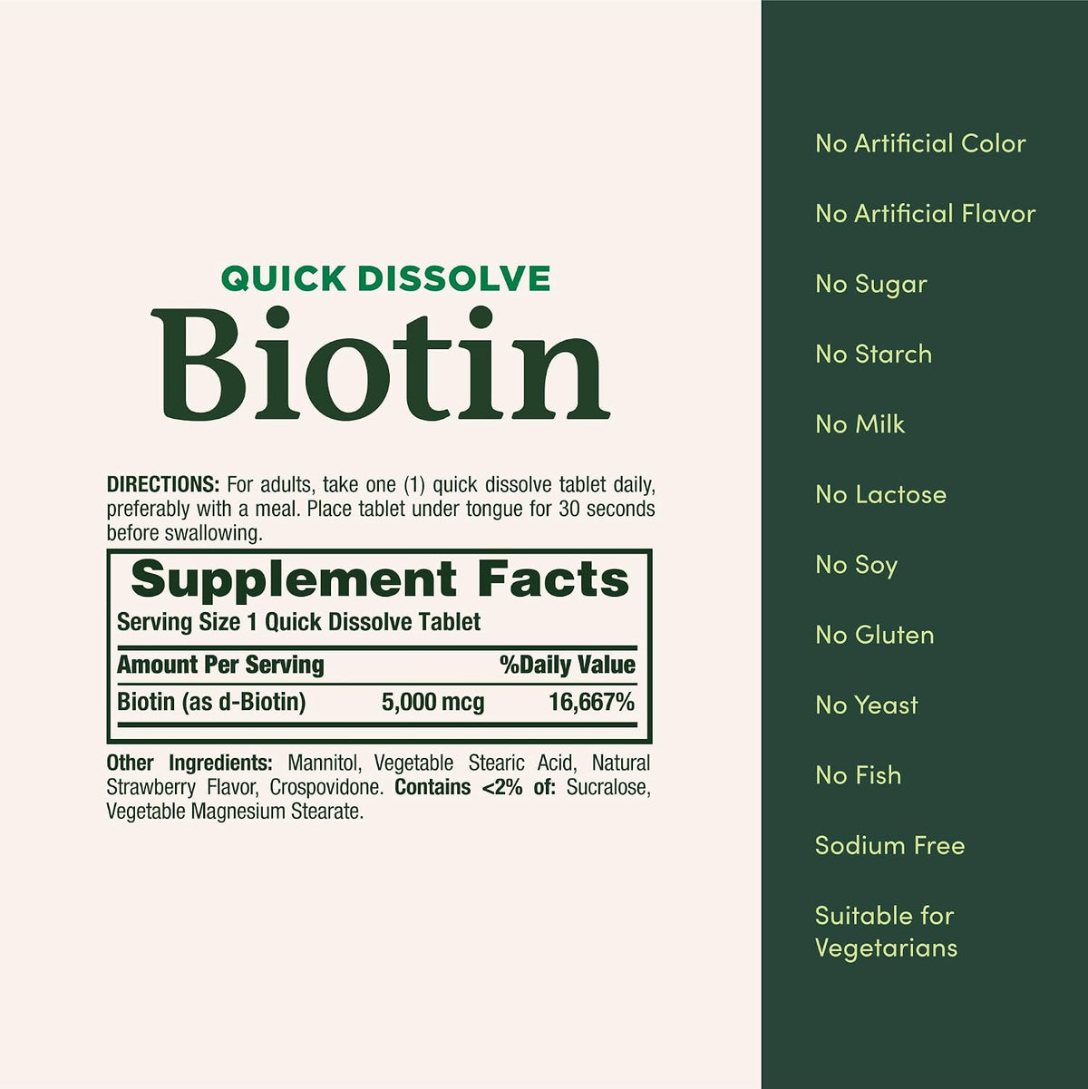 Nature's Bounty Biotin, 5000mcg, 60 Quick Dissolve Tablets