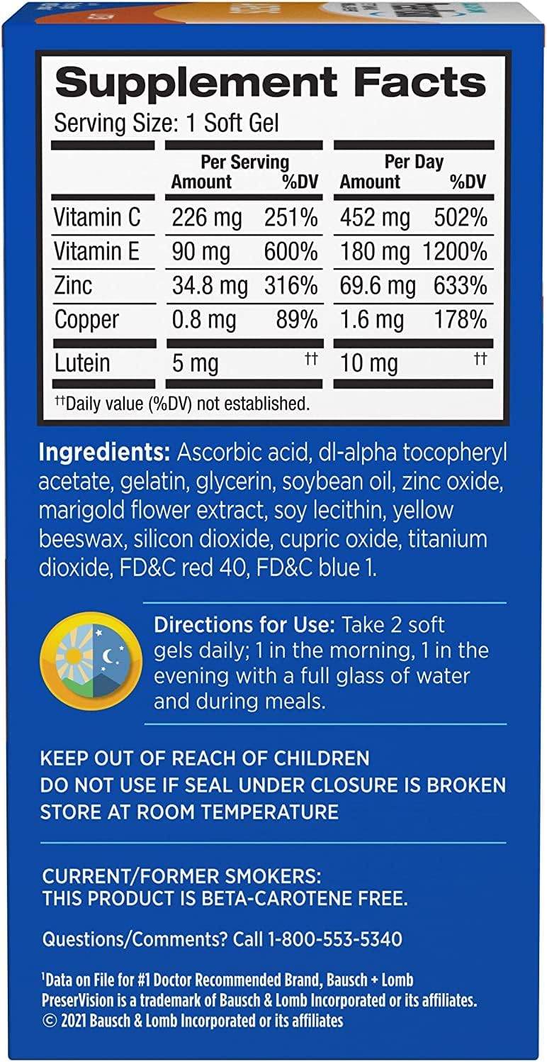 Bausch & Lomb PreserVision Eye Vitamin, AREDS Lutein, Softgels, 120 ea - OTC Shoppe Express