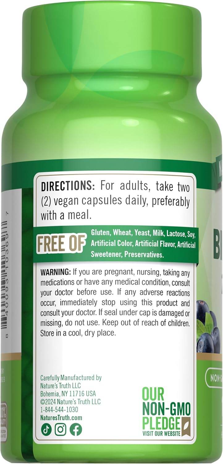 Nature's Truth Bilberry, 1200 mg, Quick Release Capsules, 100 ea - OTC Shoppe Express