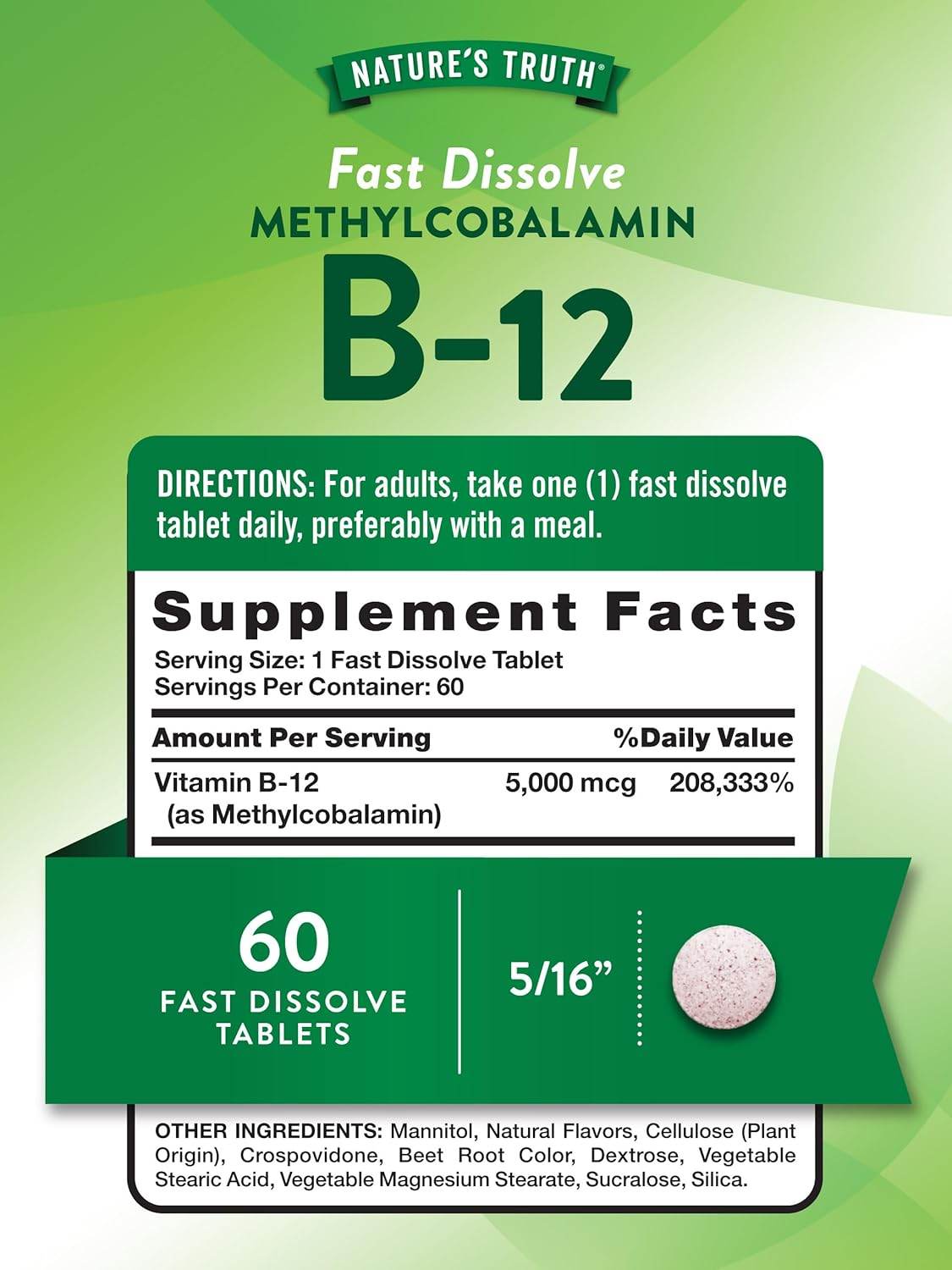 Nature's Truth Vitamin B-12, 5000 mcg, Tablets, Natural Berry, 60 ea - OTC Shoppe Express
