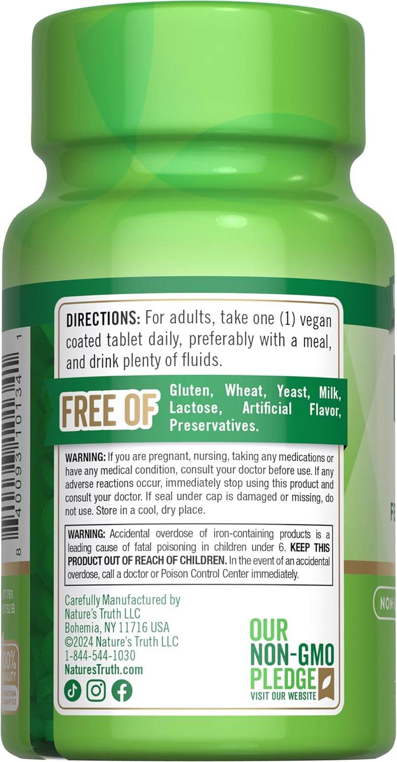 Nature's Truth Iron, 65 mg, Ferrous Sulfate, Coated Tablets, 120 ea - OTC Shoppe Express