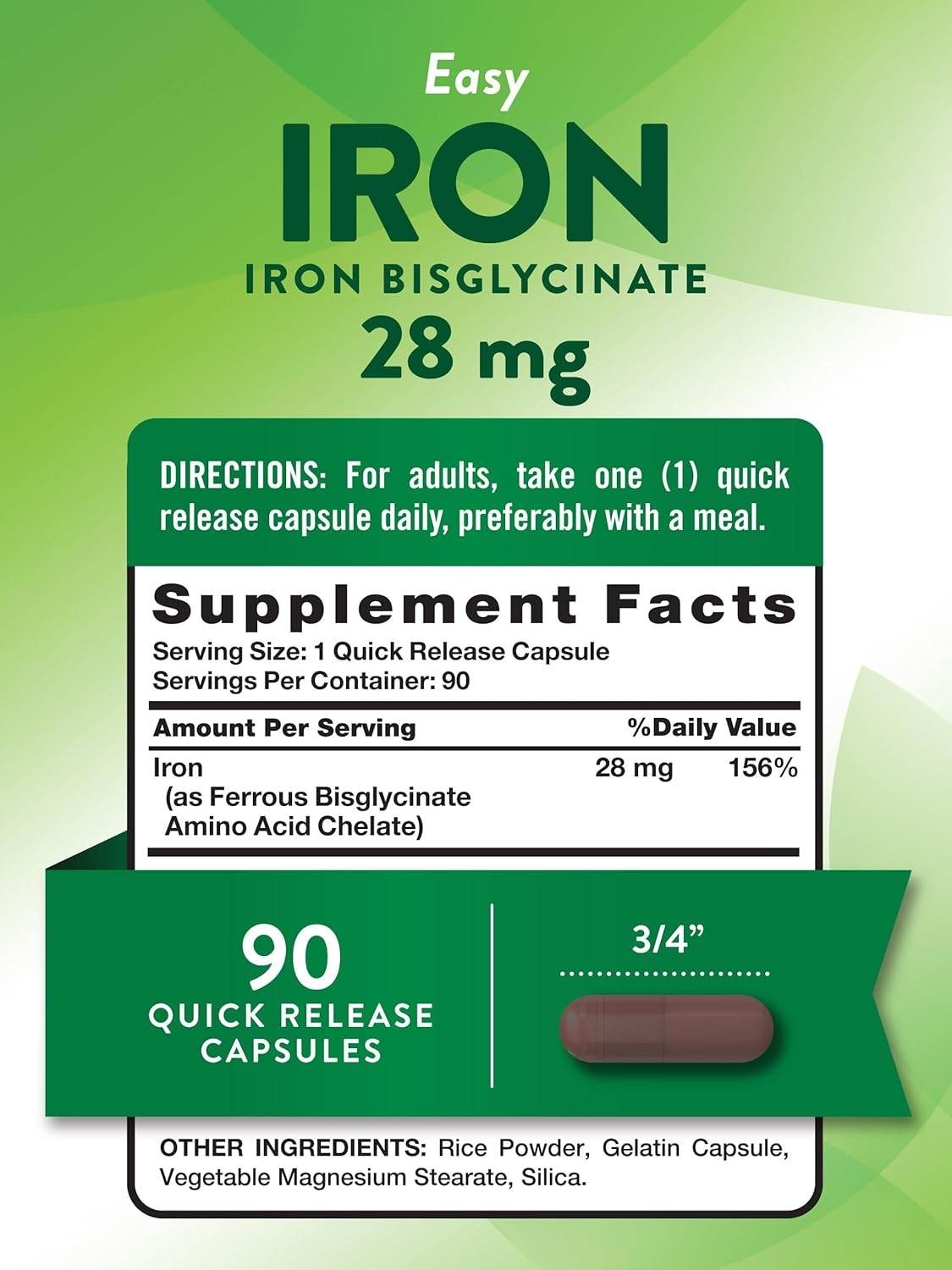 Nature's Truth Easy Iron, 28 mg, Quick Release Capsules, 90 ea - OTC Shoppe Express
