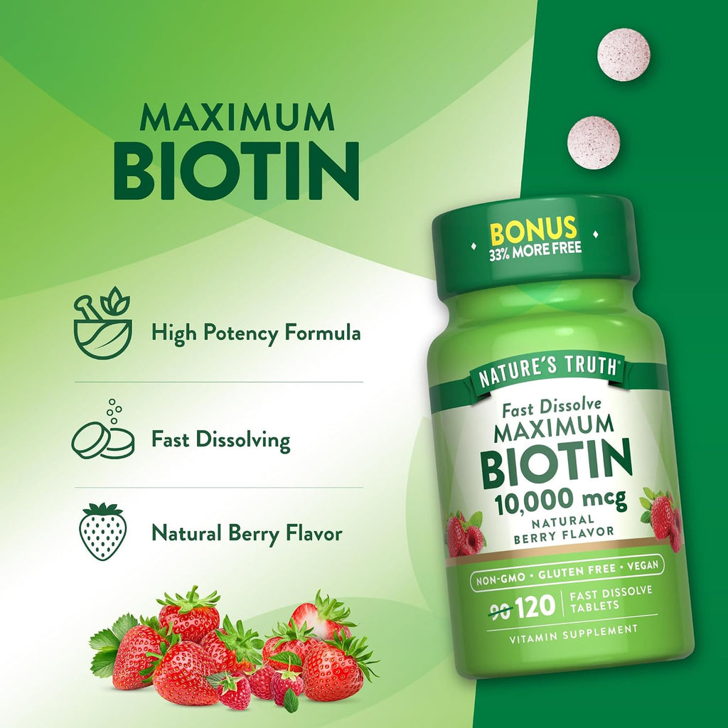 Nature's Truth Biotin 10000mcg | 120 Fast Dissolve Tablets