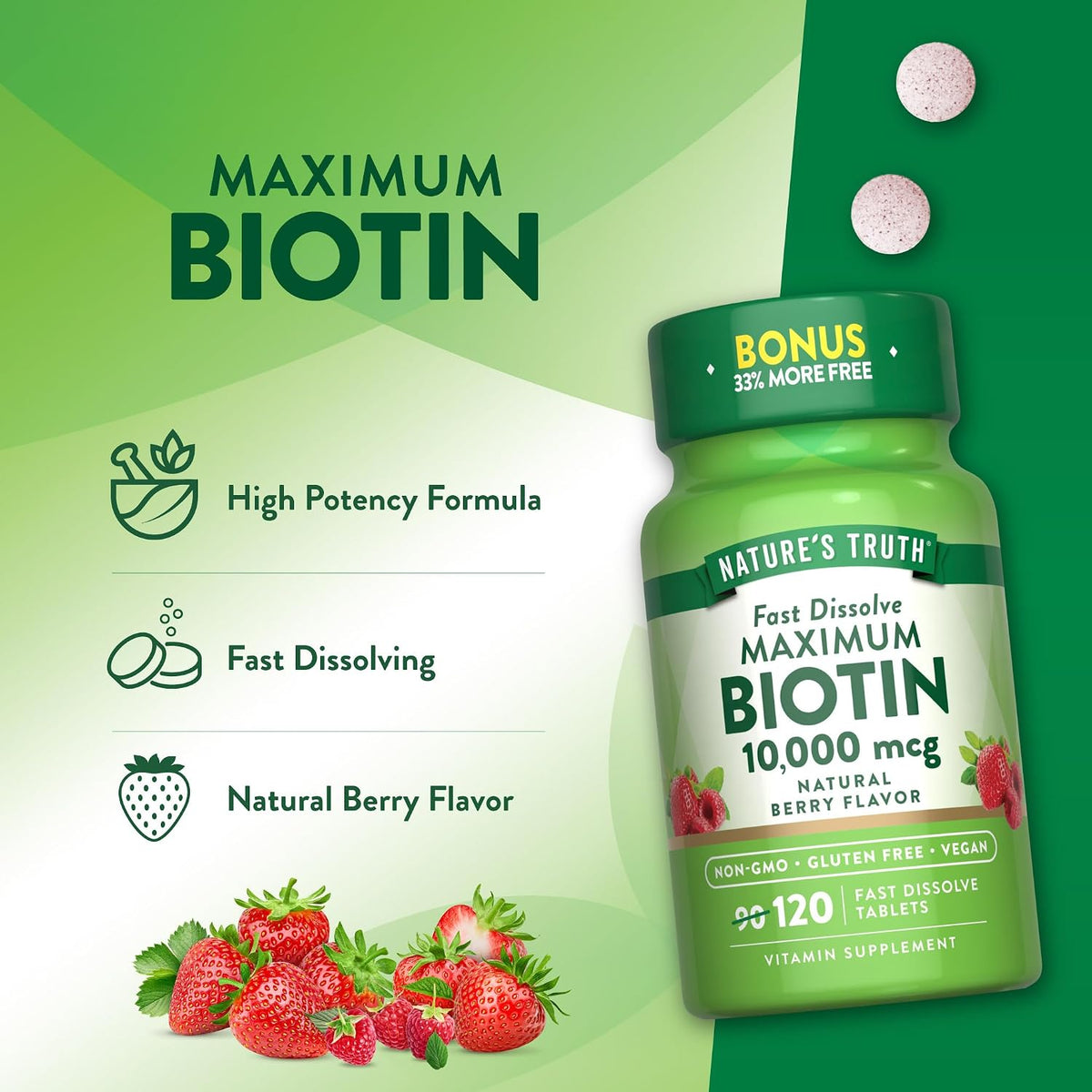 Nature's Truth Biotin 10000mcg | 120 Fast Dissolve Tablets