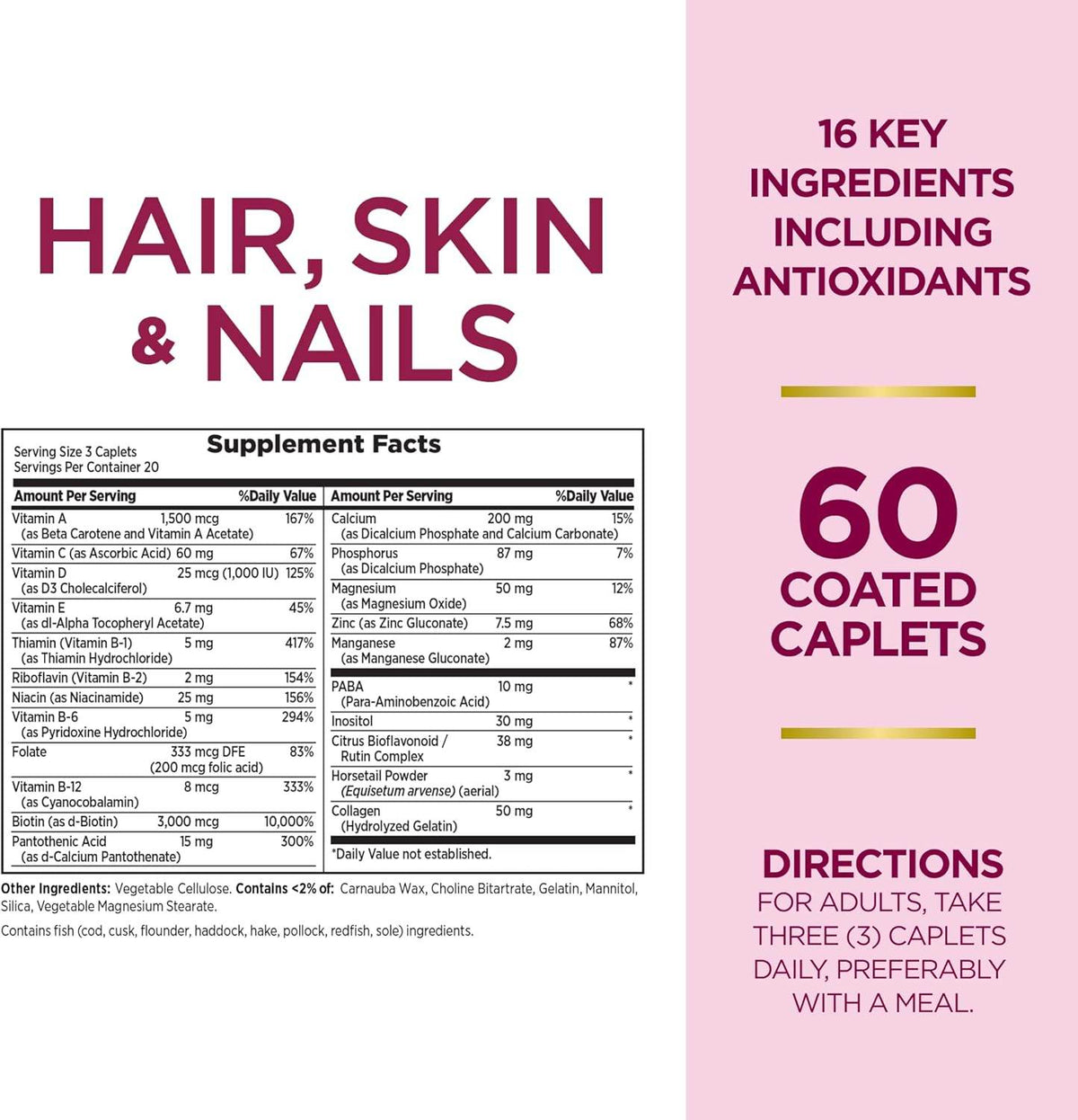 Nature's Bounty Hair, Skin & Nails, Coated Caplets, 60 ea - OTC Shoppe Express