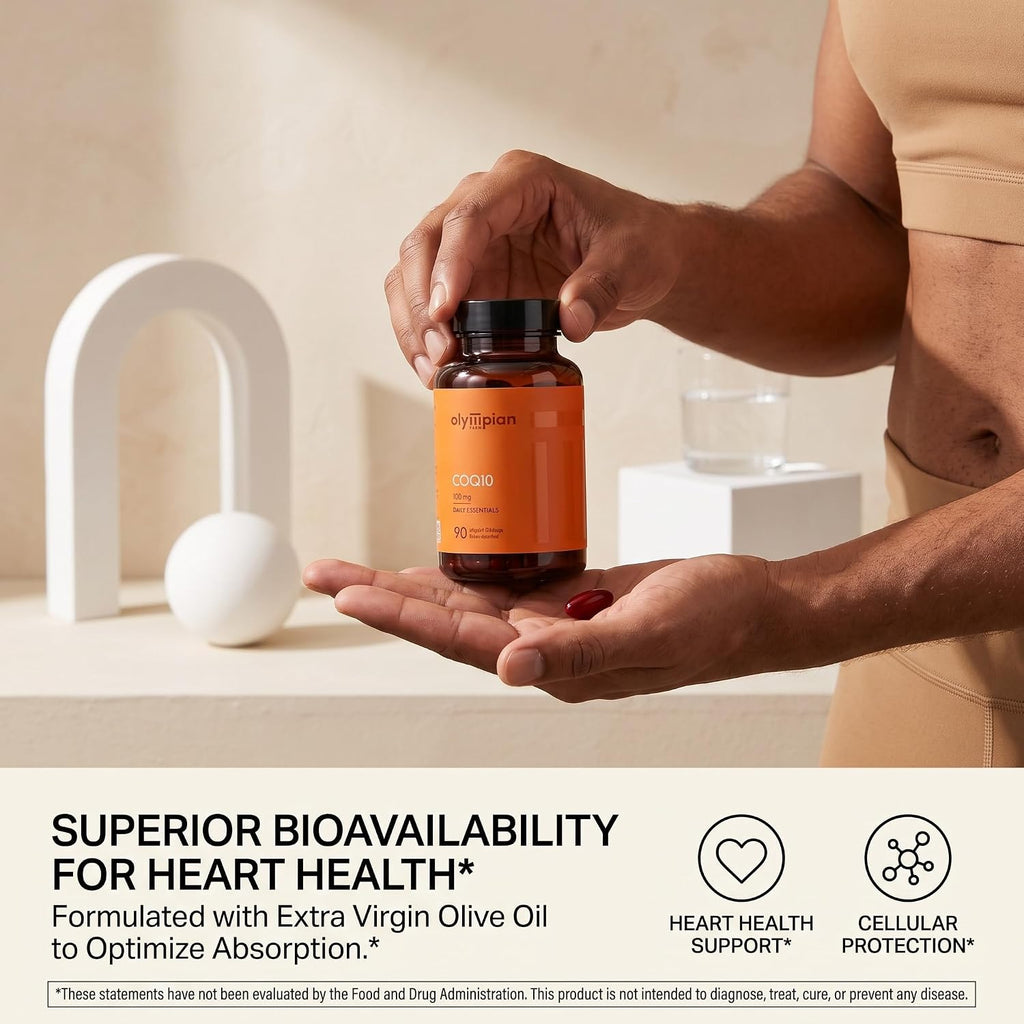 Olympian Labs Coenzyme Q10 100mg Softgels formulated with Extra Virgin Olive Oil, Heart Health Support, Cell Protection from Free Radicals