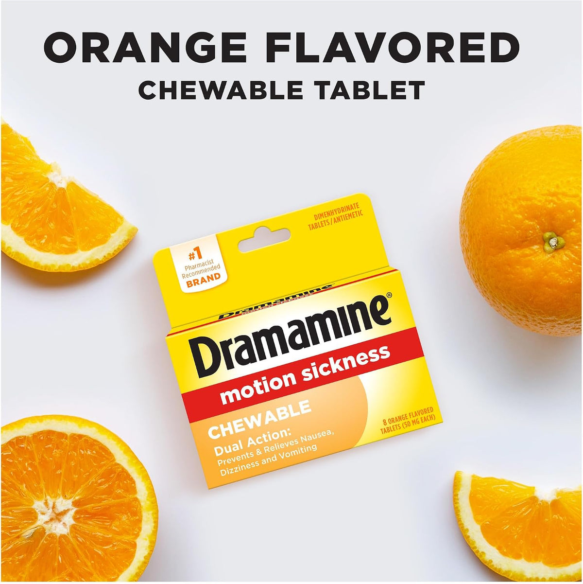 Dramamine Motion Sickness ChewableTablets, Orange Flavor, 8 Count