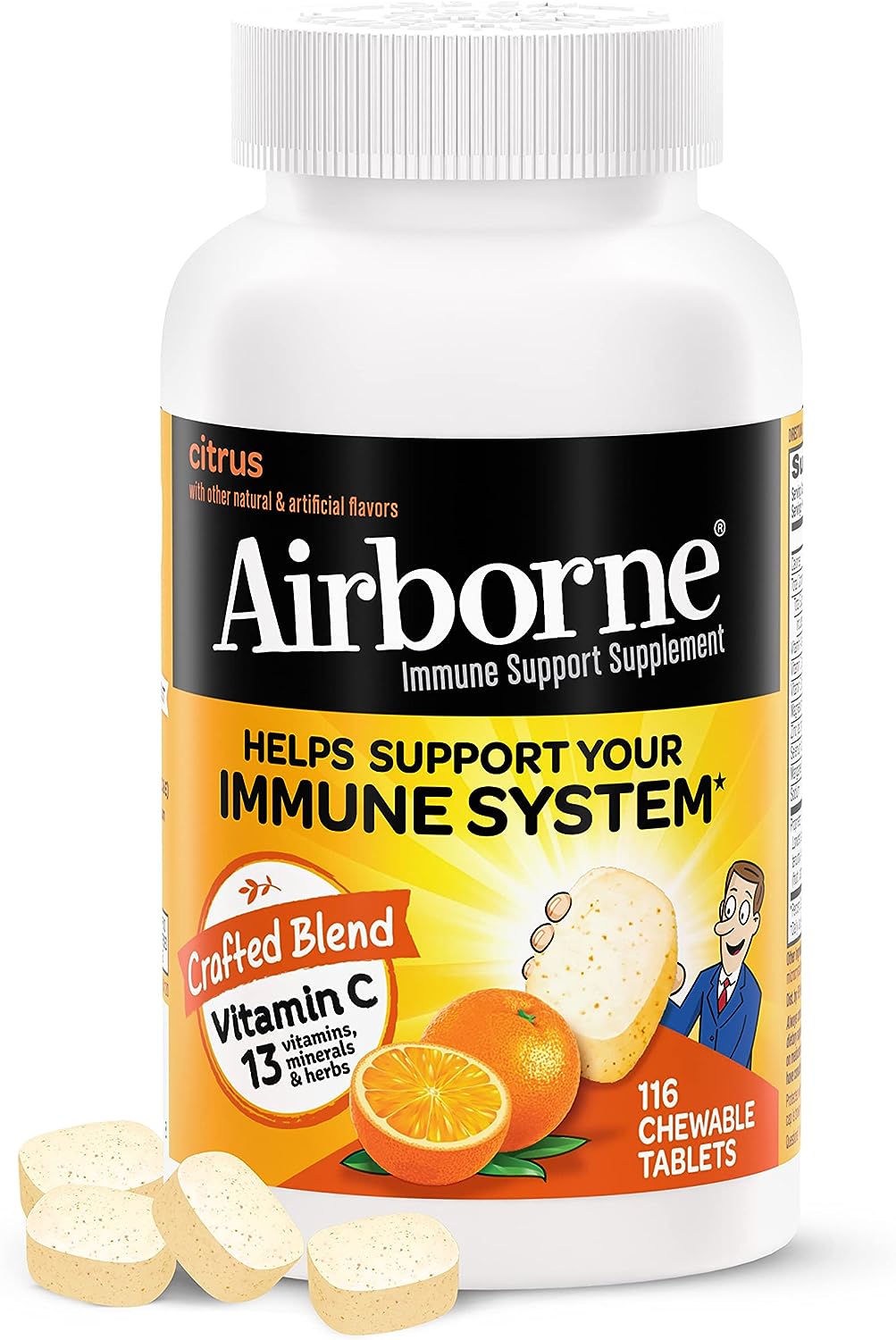 Airborne Immune Support Chewable Tablets, Citrus, 116 ea