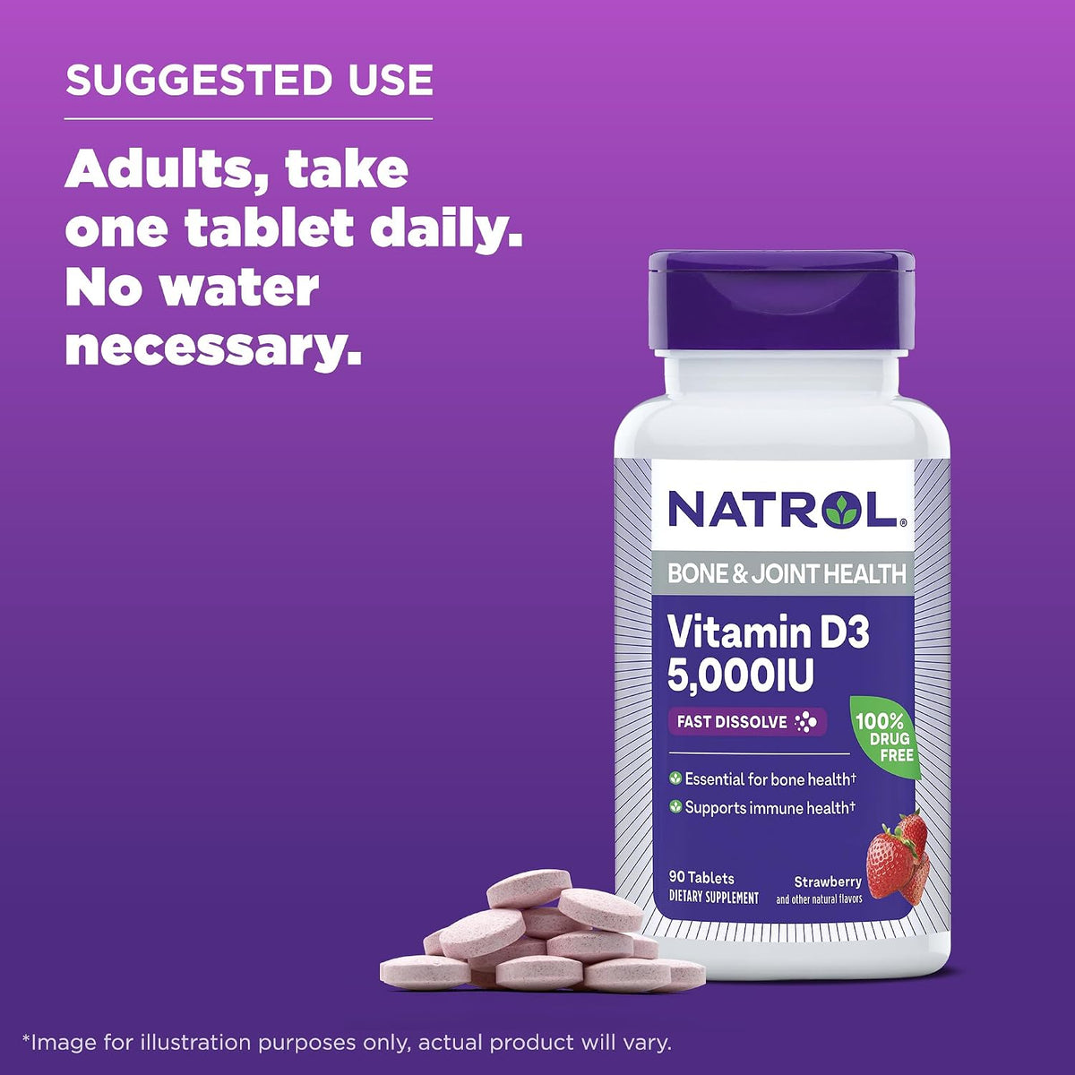 Natrol Vitamin D3 5,000 IU Fast Dissolve, Bone & Joint Health, 90 Tablets