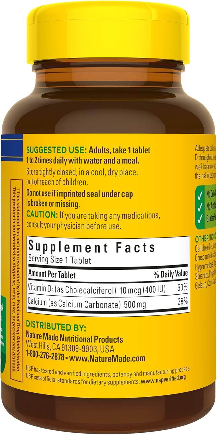 Nature Made Calcium, 500 mg, With Vitamin D, Tablets, 130 ea - OTC Shoppe Express