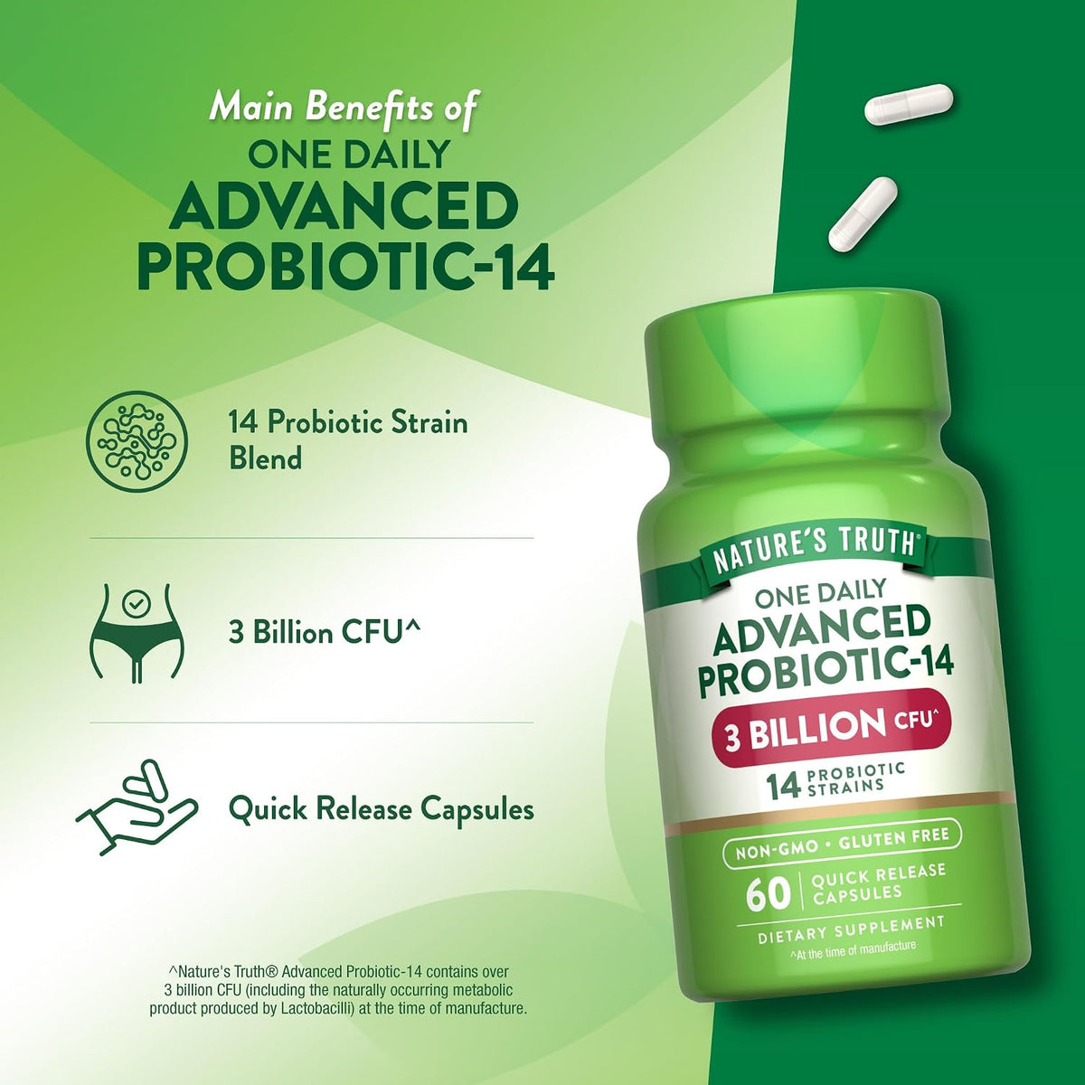 Nature's Truth Probiotics Capsules | 3 Billion CFU | 60 Count