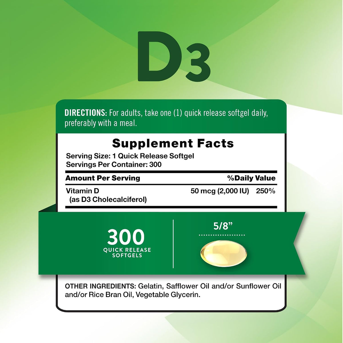 Nature's Truth Vitamin D3 2000 IU | 300 Softgels | High Potency Formula