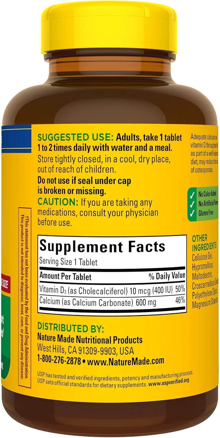 Nature Made Calcium, 600 mg, With Vitamin D3, 400 IU, Tablets, 220 ea - OTC Shoppe Express