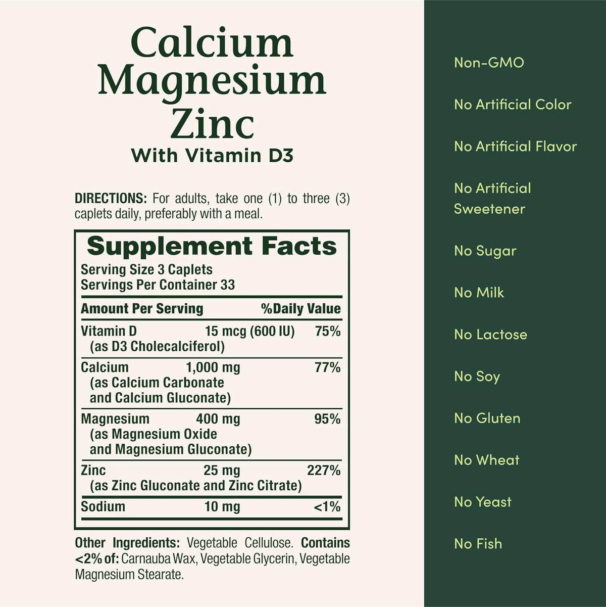 Nature's Bounty Calcium Magnesium & Zinc Caplets, 100 Count