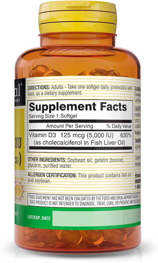 Mason Natural Vitamin D3, 5000 IU, Advanced Formula, Softgels, 50 ea - OTC Shoppe Express