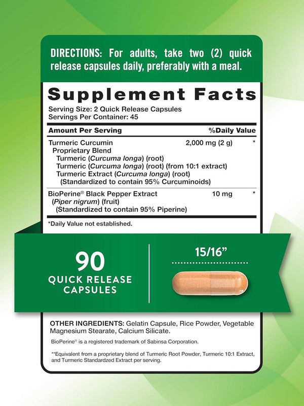 Nature's Truth Standardized Turmeric Curcumin Complex, 2000 mg, Capsules, 90 ea - OTC Shoppe Express