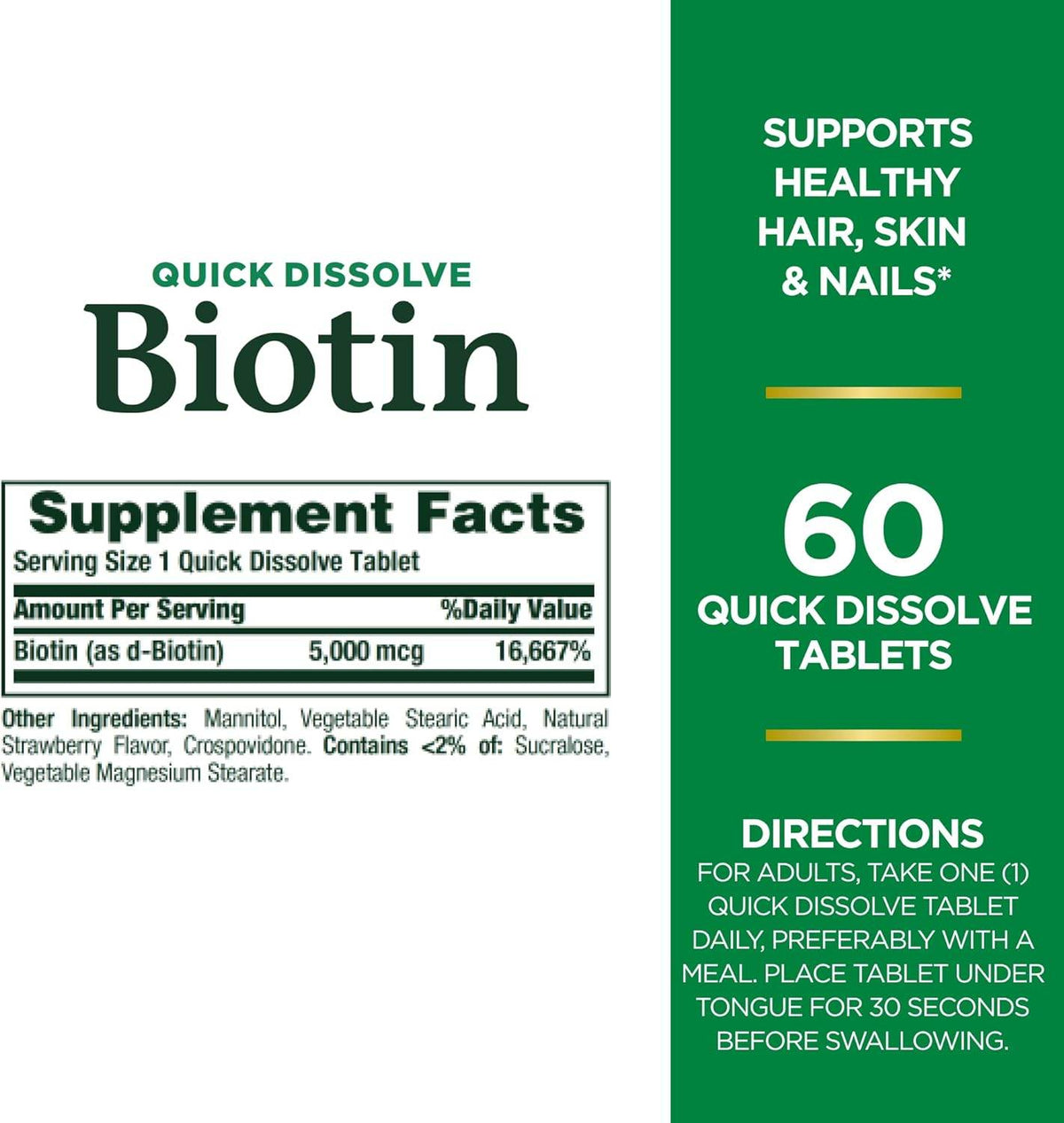 Nature's Bounty Biotin, 5000 mcg, Quick Dissolve Tablets, 60 ea - OTC Shoppe Express