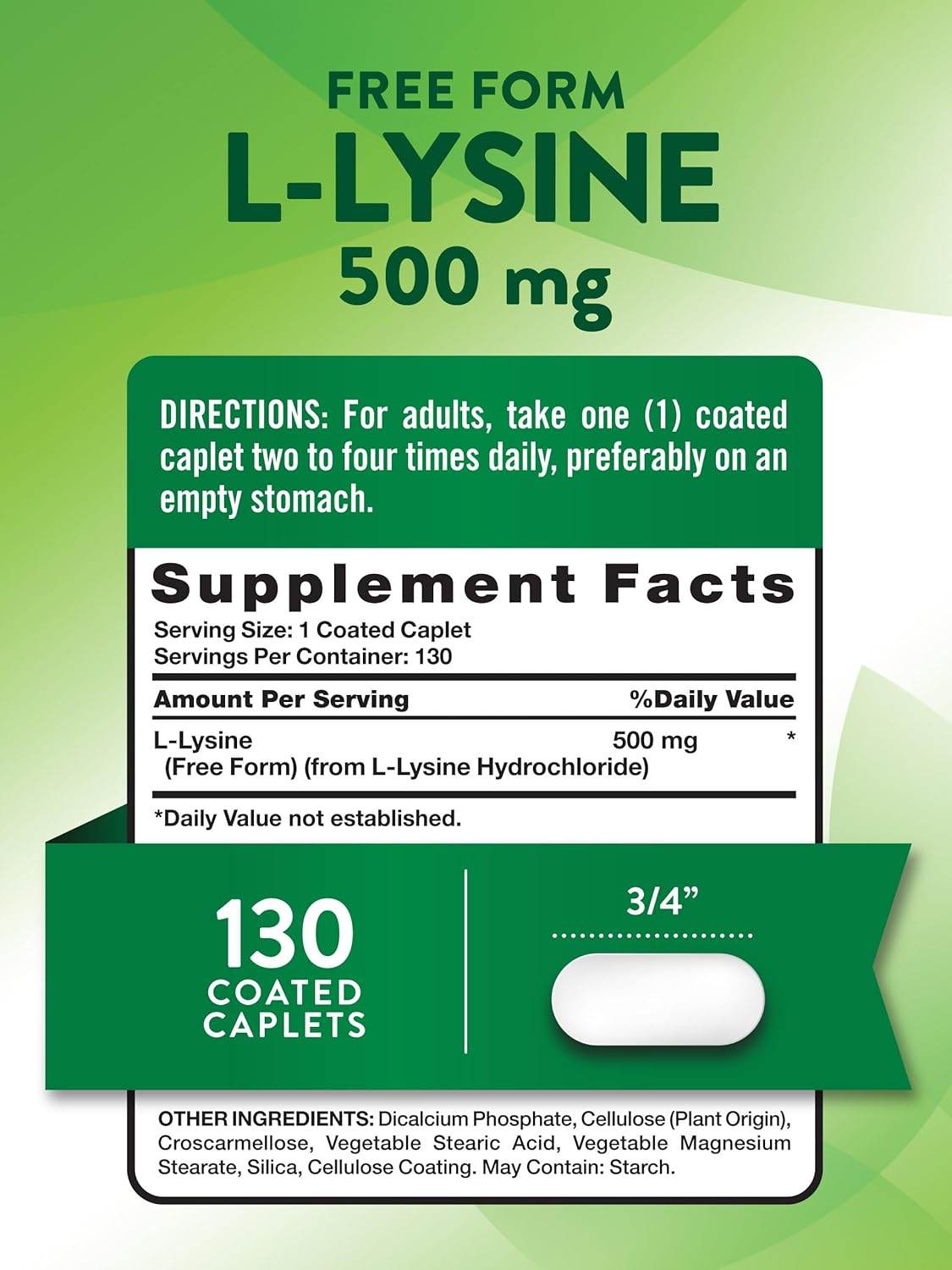 Nature's Truth Vitamins L-Lysine, 500 mg, Coated Caplets, 130 ea - OTC Shoppe Express