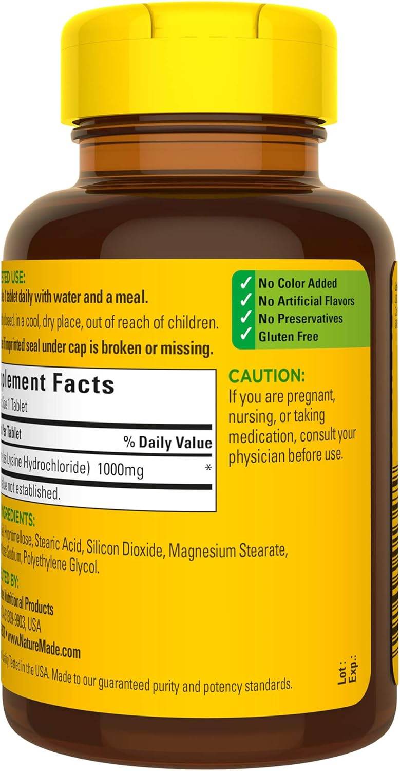 Nature Made L-Lysine, 1000 mg, Extra Strength, Tablets, 60 ea - OTC Shoppe Express