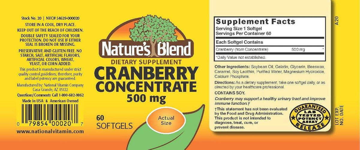 Nature's Blend Cranberry Concentrate, 500 mg, Softgels, 60 ea - OTC Shoppe Express