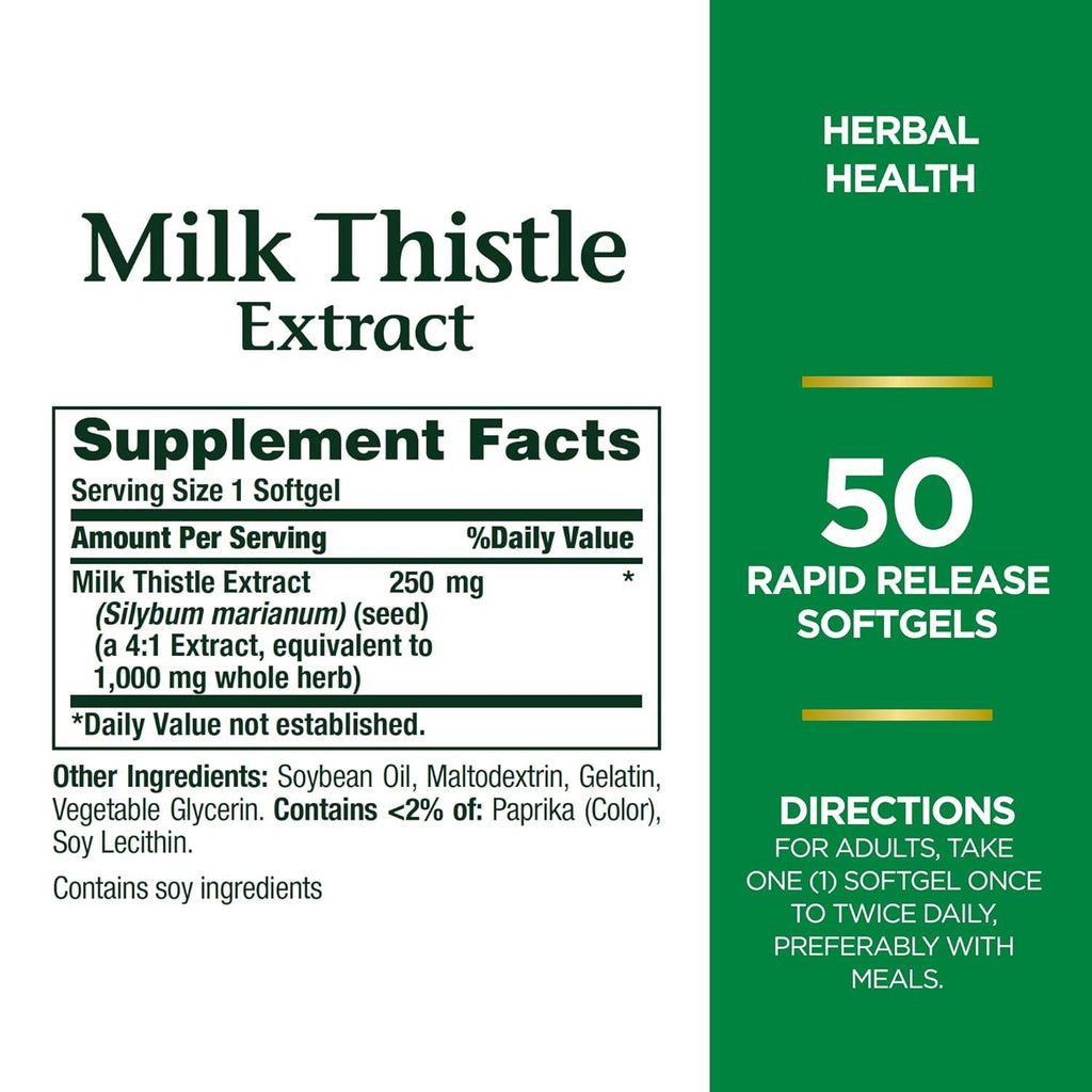 Nature's Bounty Milk Thistle, 1000 mg, Softgels, 50 ea - OTC Shoppe Express