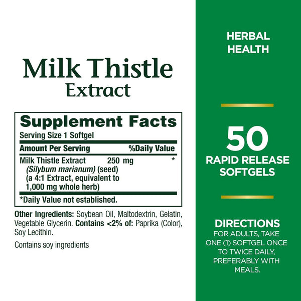 Nature's Bounty Milk Thistle, 1000 mg, Softgels, 50 ea - OTC Shoppe Express