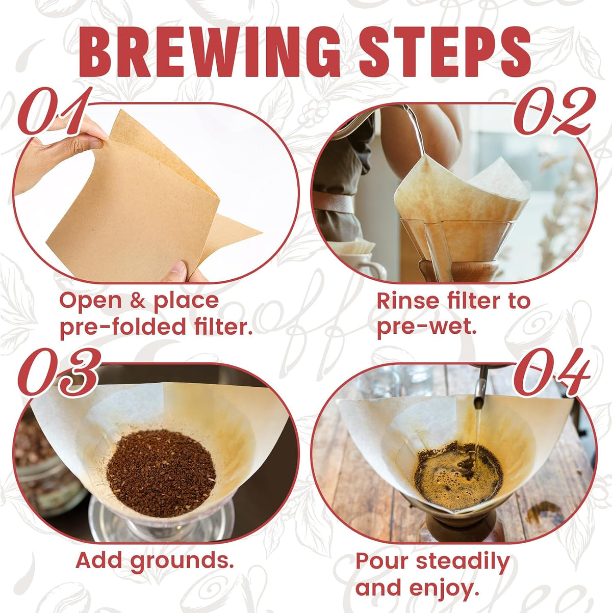 Phyyixs Pre-Folded Unbleached Cone Coffee Filters for Chemex 5-13 Cup Pour-Over Coffee Makers 150 Pack