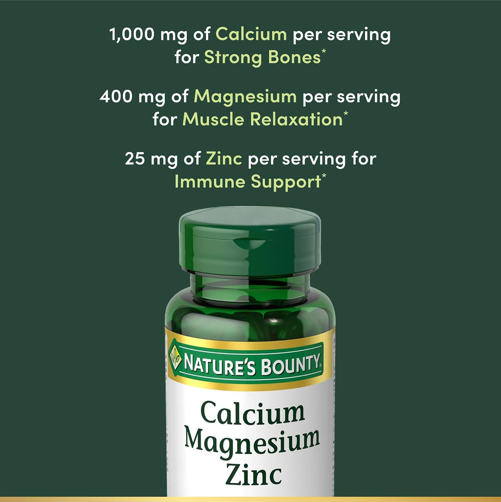 Nature's Bounty Calcium Magnesium & Zinc Caplets, 100 Count