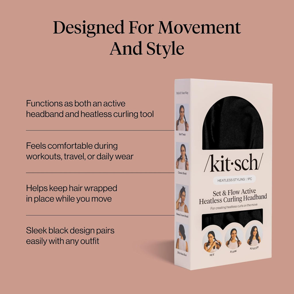 Kitsch Set & Flow Active Heatless Curling Headband Black 1 pc