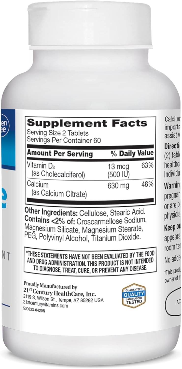 21st Century Calcium Citrate Maximum + D3, Tablets, 120 ea - OTC Shoppe Express