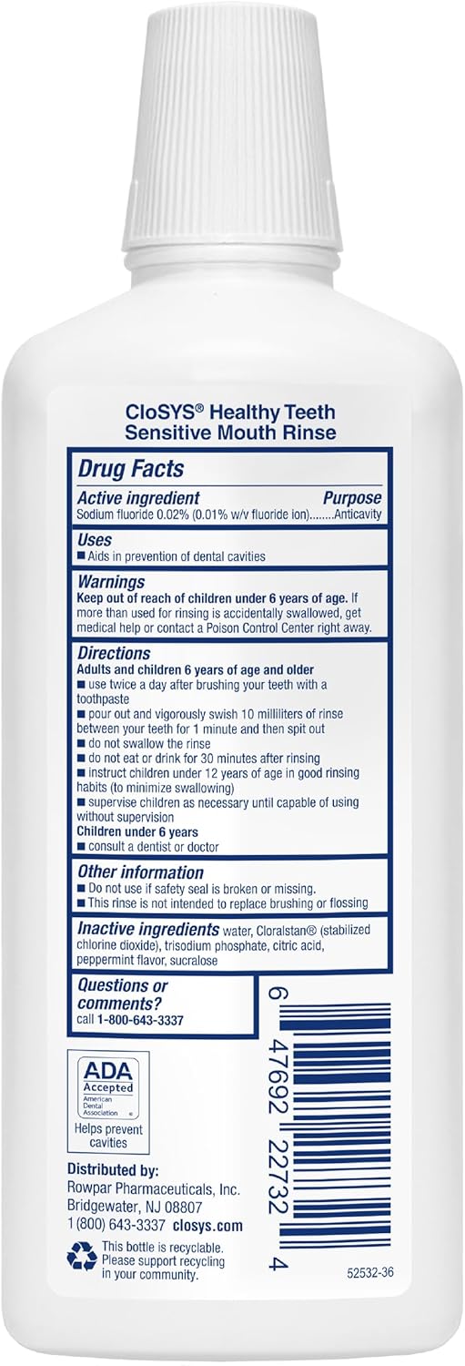 CloSYS Silver Fluoride Mouthwash, Adults 55+, Gentle Mint, 32 oz