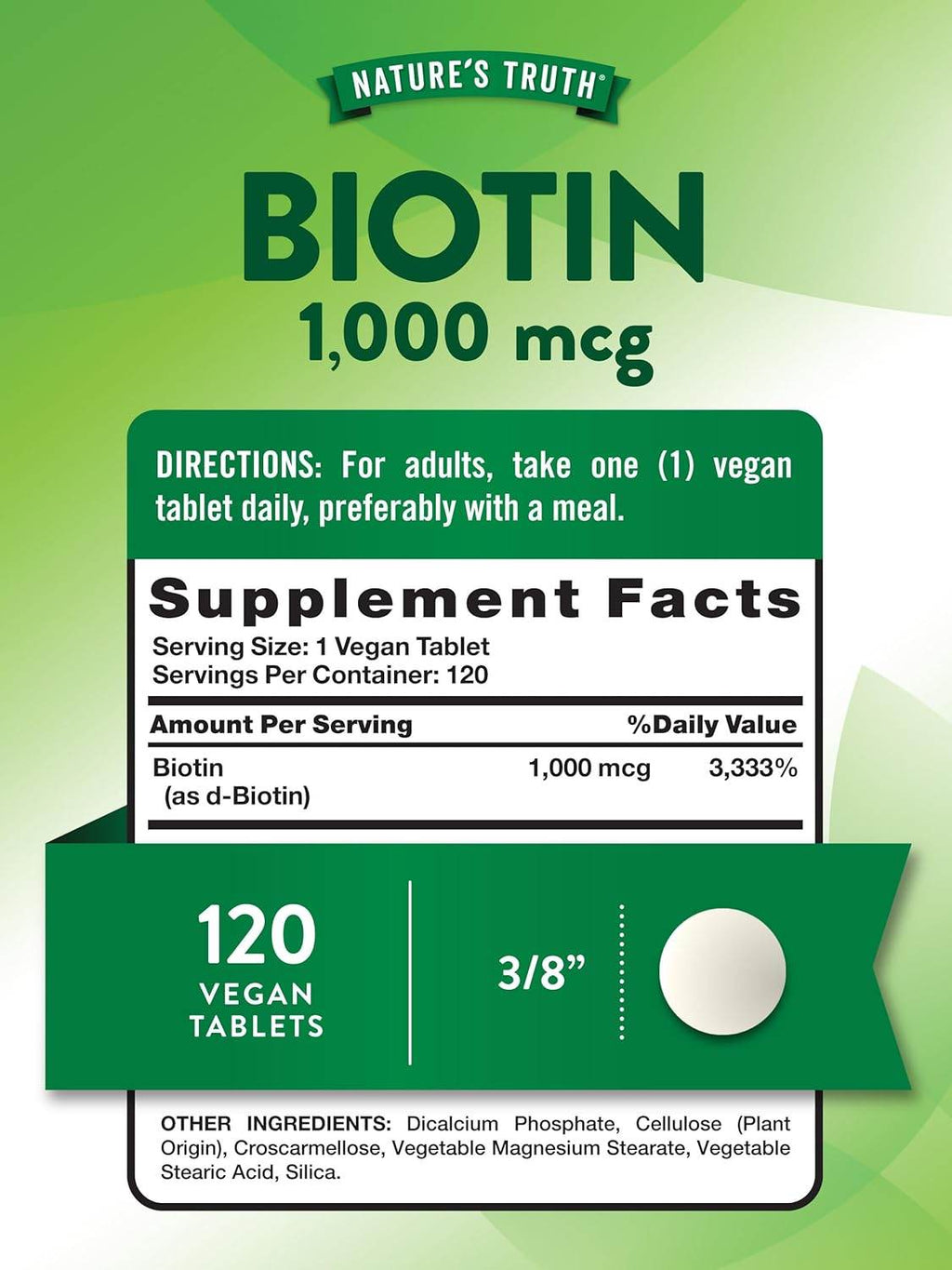 Nature's Truth Biotin, 1000 mcg, Tablets, 120 ea - OTC Shoppe Express