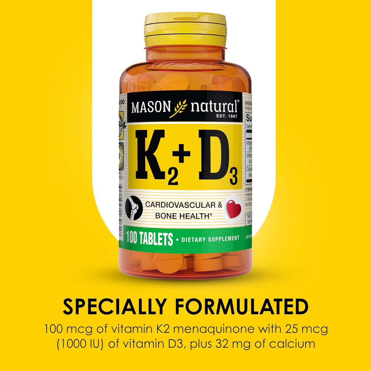 MASON NATURAL Vitamins K2 & D3 with Calcium, 100 Day Supply