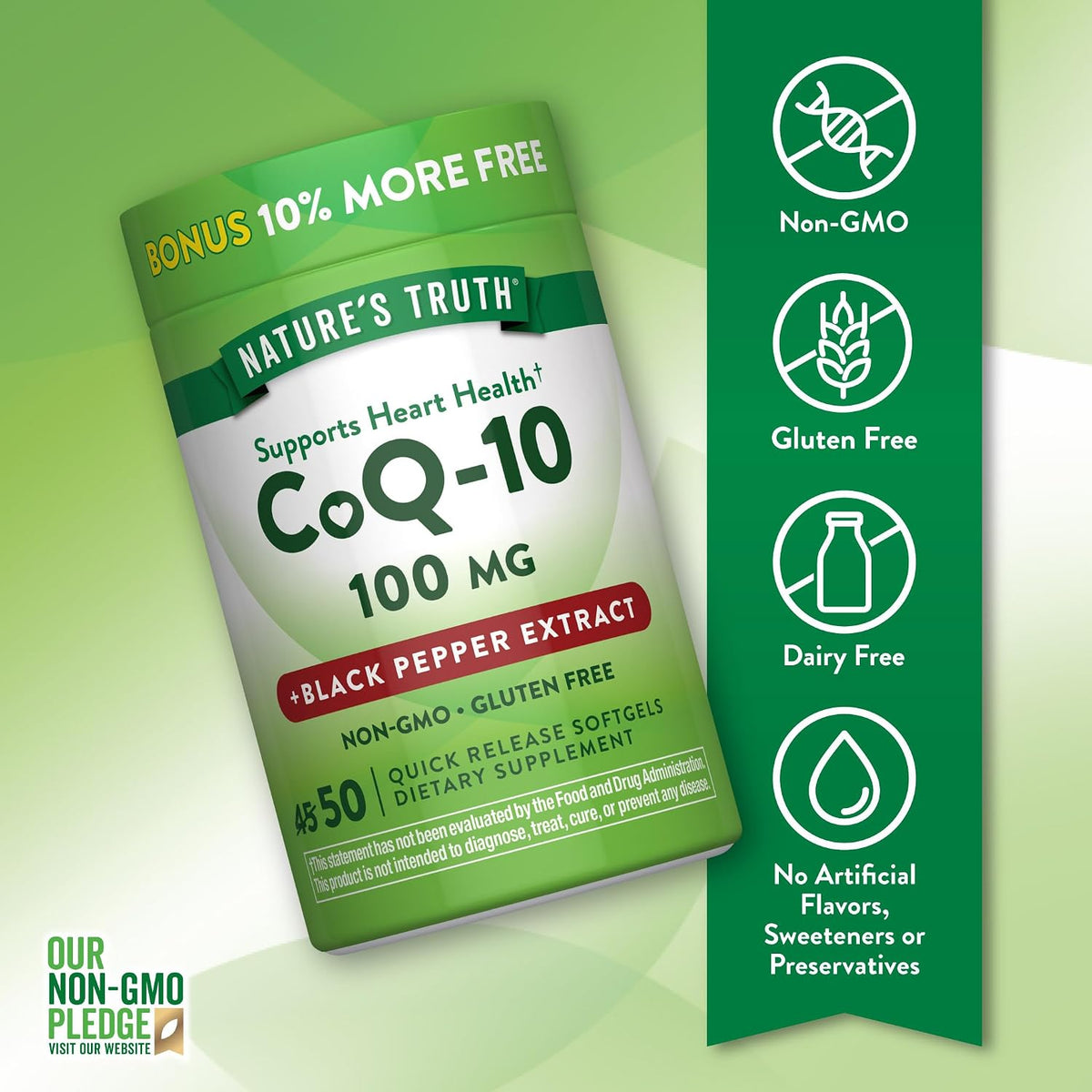 Nature's Truth CoQ10 100mg | 50 Softgels | Plus Black Pepper Extract