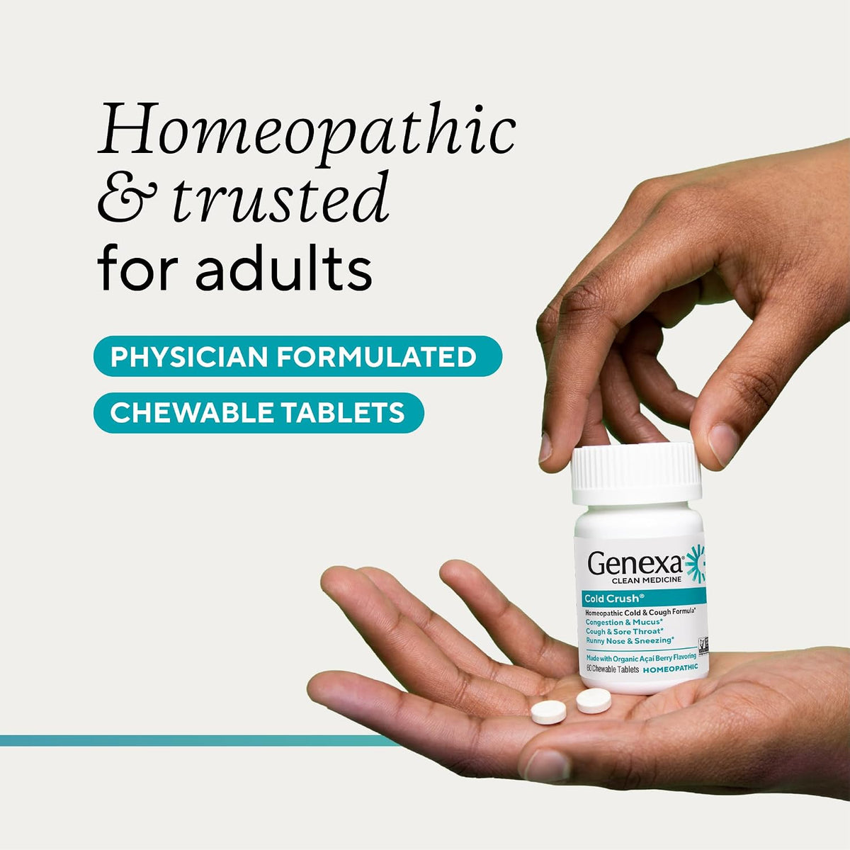 Genexa Cold Crush, Drug Free & Made Clean, 60 Chewable Tablets for Adults