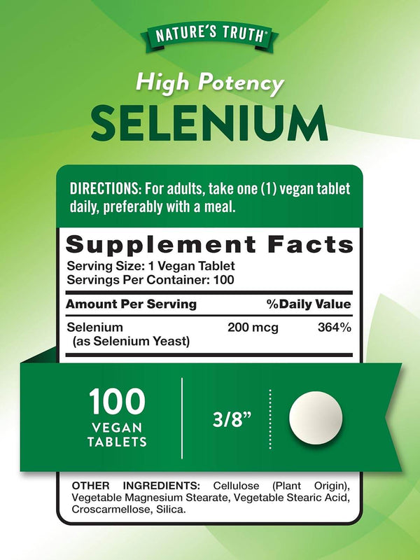 Nature's Truth High Potency Selenium, 200 mcg, Tablets, 100 ea - OTC Shoppe Express