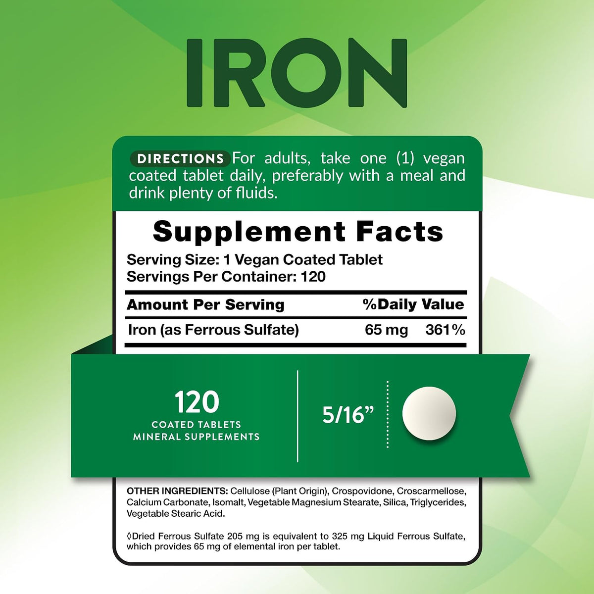 Nature's Truth Iron Supplement | 65mg | 120 Tablets | 325mg Ferrous Sulfate
