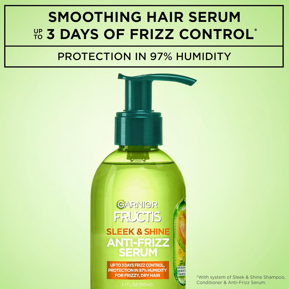 Garnier Fructis Sleek & Shine Anti-Frizz Hair Serum for Frizzy, Dry Hair, Leave-In Argan Oil Infused Formula with Up to 72HRs of Frizz Control
