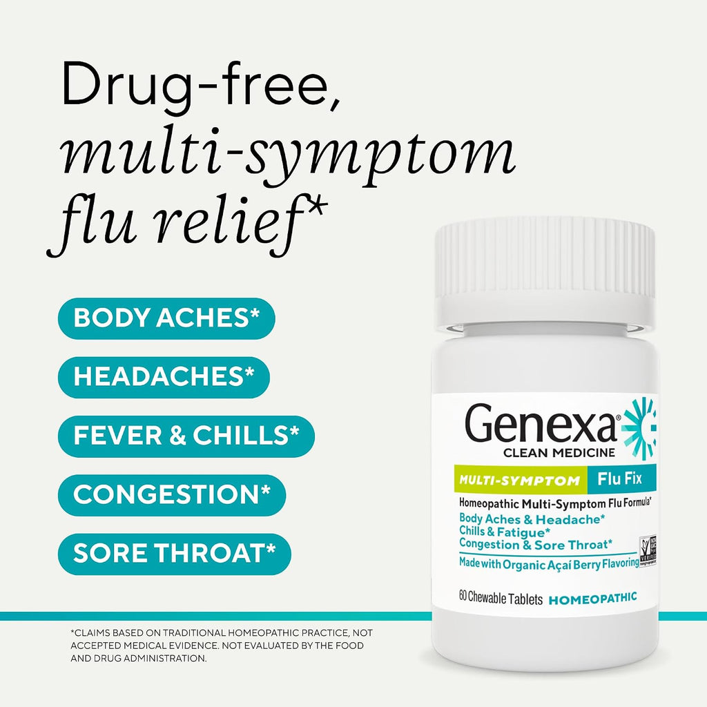 Genexa Flu Fix, Drug Free & Made Clean, 60 Chewable Tablets, Kids & Adults