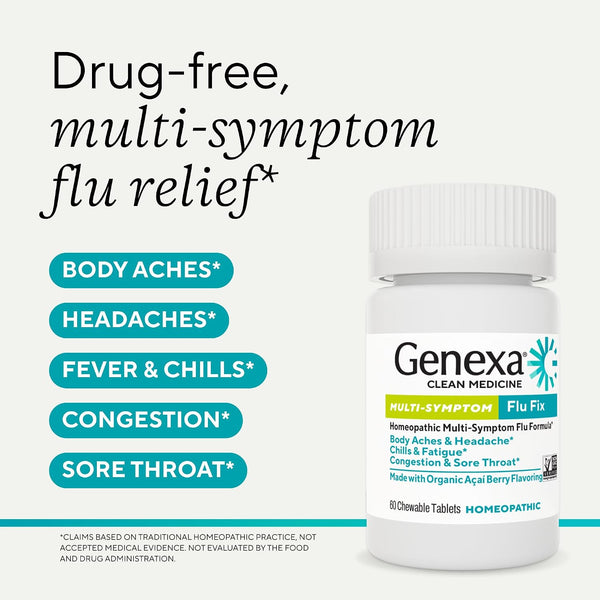 Genexa Flu Fix, Drug Free & Made Clean, 60 Chewable Tablets, Kids & Adults