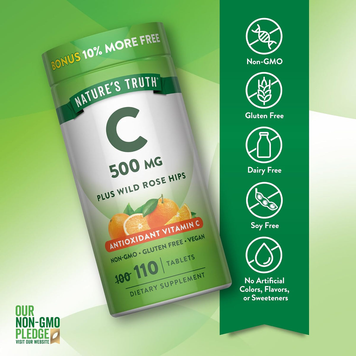 Nature's Truth Vitamin C with Rose Hips 500 mg | 110 Tablets