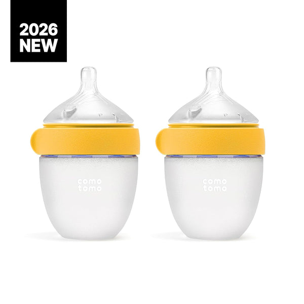 Comotomo (Gen 2) Silicone Baby Bottle, Yellow, 5oz, 2-Pack