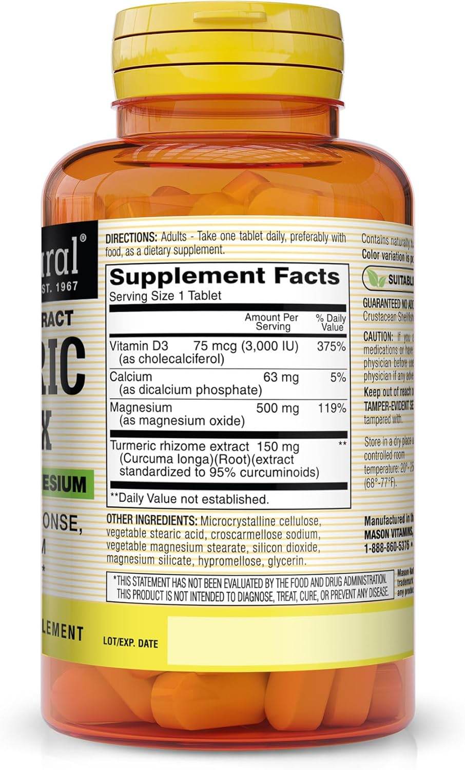 Mason Natural Turmeric Complex with Vitamin D3 & Magnesium, Tablets, 60 ea - OTC Shoppe Express