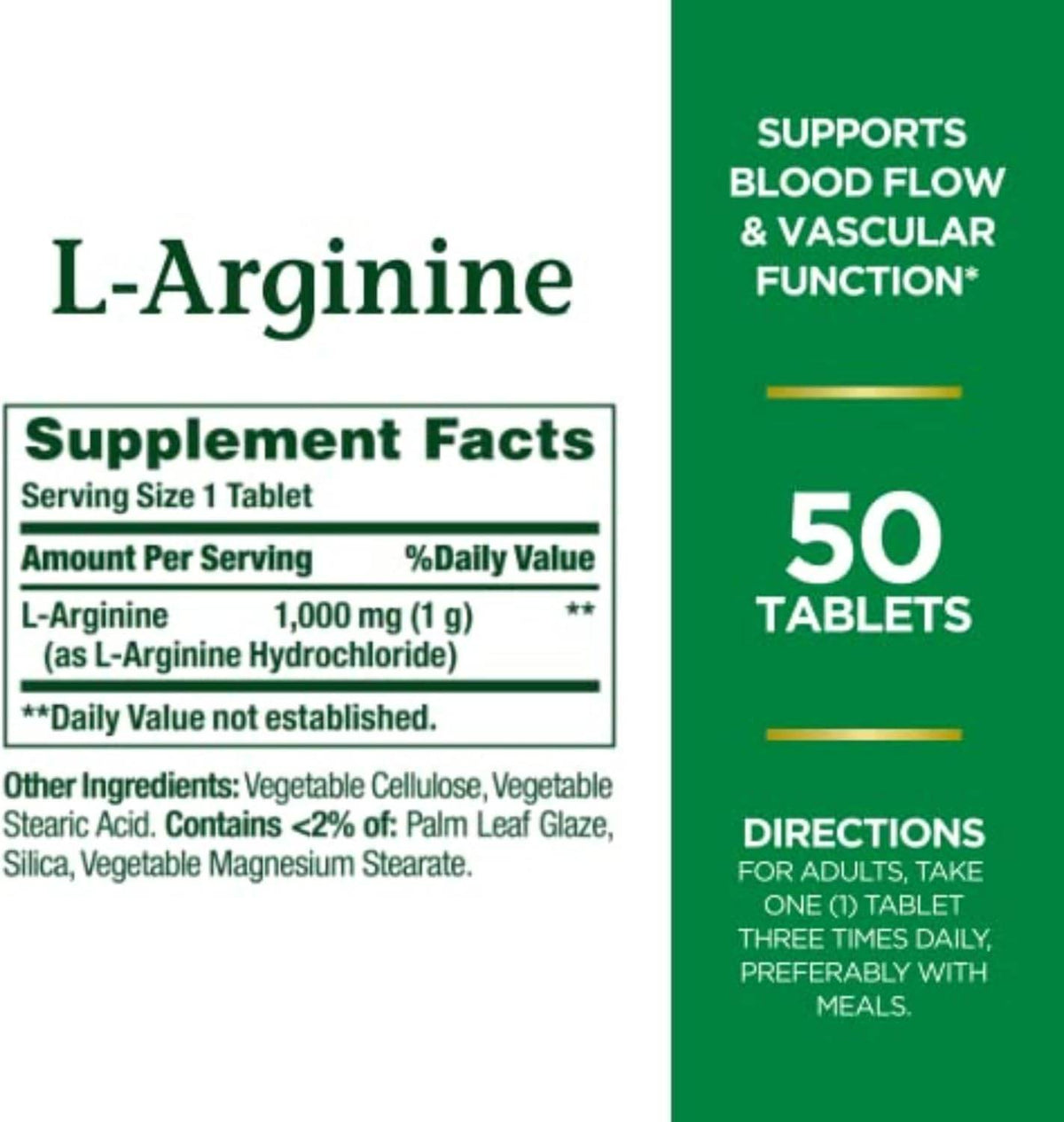 Nature's Bounty L-Arginine, 1000 mg, Amino Acid Supplement, Tablets, 50 ea - OTC Shoppe Express