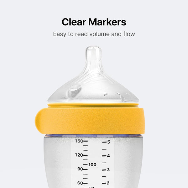 Comotomo (Gen 2) Silicone Baby Bottle, Yellow, 5oz, 2-Pack